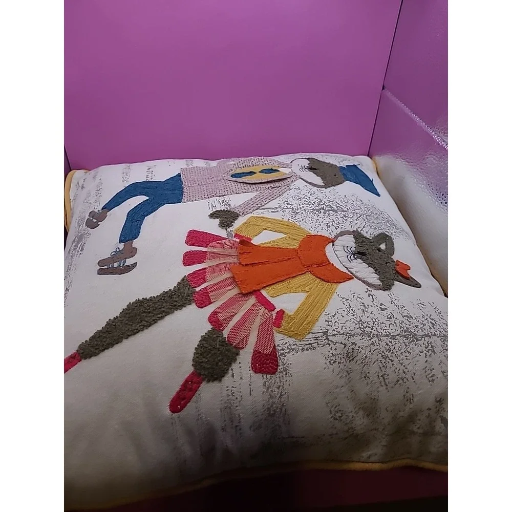 World‎ Market Embroidered Decorative Pillow Ice Skating Foxes